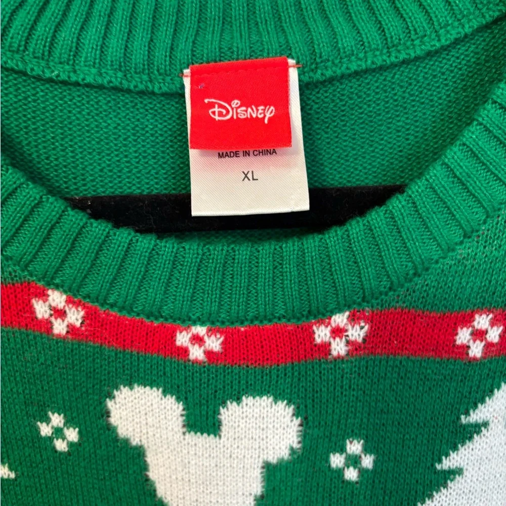Disney Green Holiday Mickey Mouse Crewneck Sweater with Red Accents